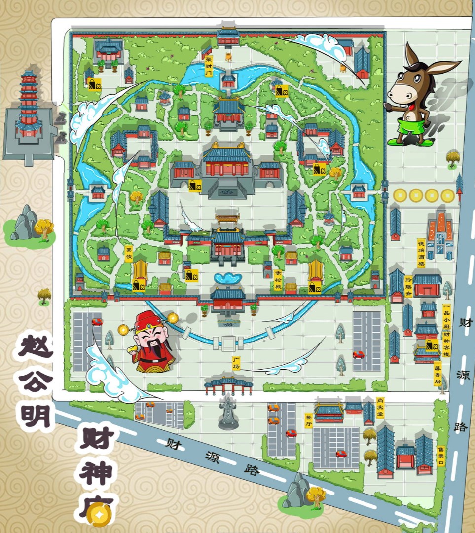 翠屏寺庙类手绘地图